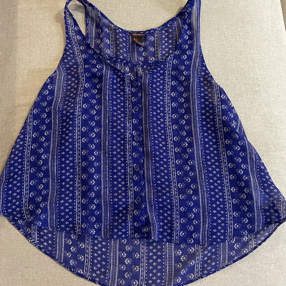 Forever 21 Blue Flower Tank Top